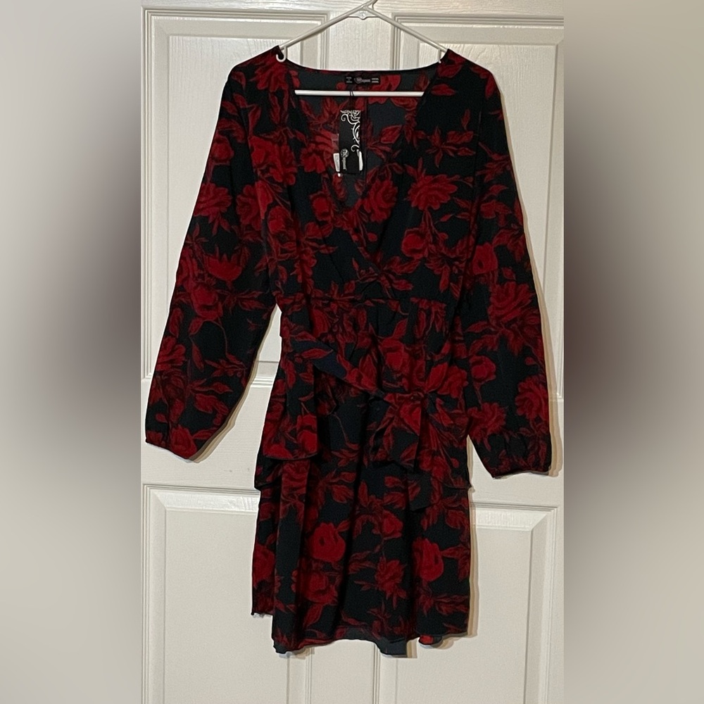 UGUEST XXL Women Long Sleeve V Neck Dress Floral Mini Swing Party Wedding Dress